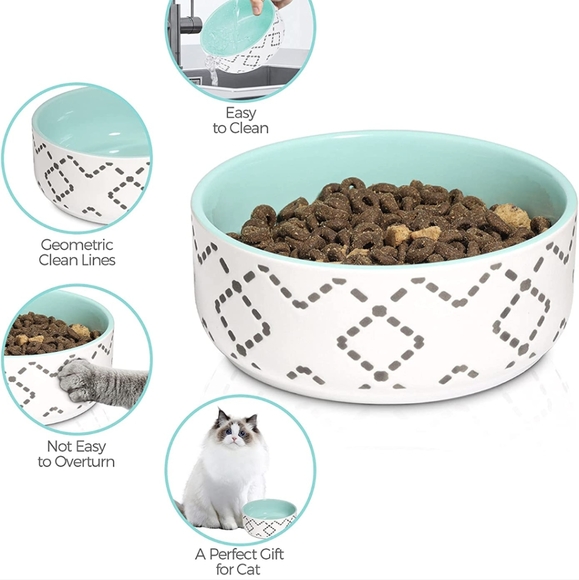 2 Blue or Pink Modern Ceramic Cat Bowl - Picture 3 of 6